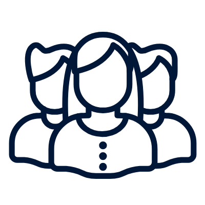 Simple line drawing of three generic people standing together, with one figure in front and two partially visible behind.