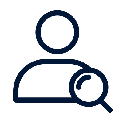 Simple icon of a person with a magnifying glass, representing user search or profile investigation.