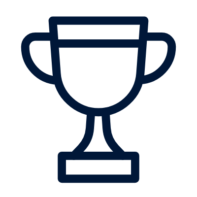 Simple line drawing of a trophy cup with two handles on a light gray background.