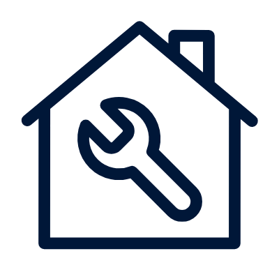 Outline of a house with a wrench symbol inside, representing home repair or maintenance services.