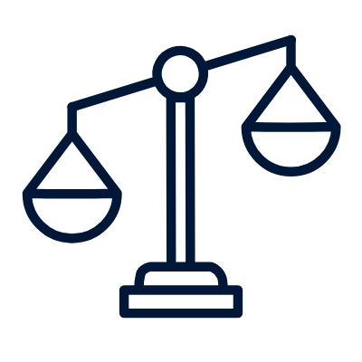 Simple line drawing of an uneven balance scale, with the left side lower than the right, on a light background.