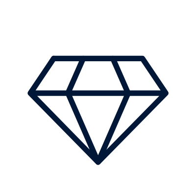 Simple line drawing of a diamond or gemstone with a white background.